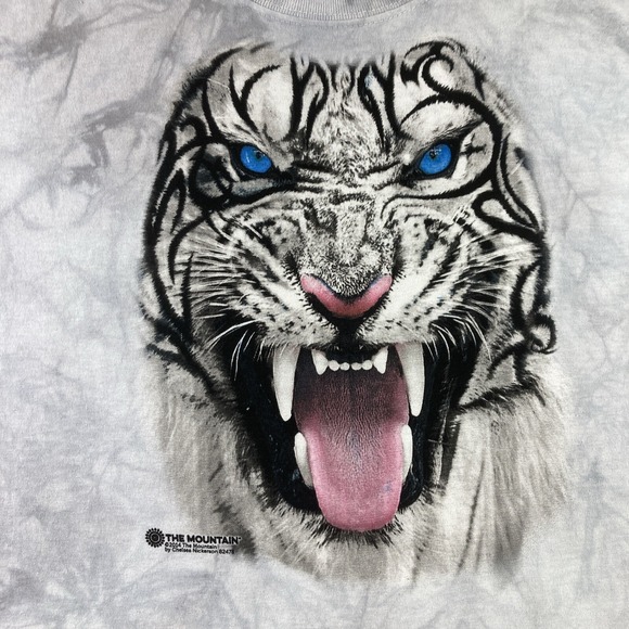 2014 The Mountain White Tiger Shirt Adult Small Gray Tie Dye Graphic Tee SS - Picture 2 of 13